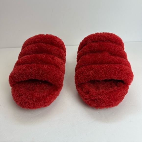 Ugg Fluff Yeah Slides Women’s 7 EU 38 Slippers Shoes Red Logo Platform Fuzzy - Picture 6 of 10